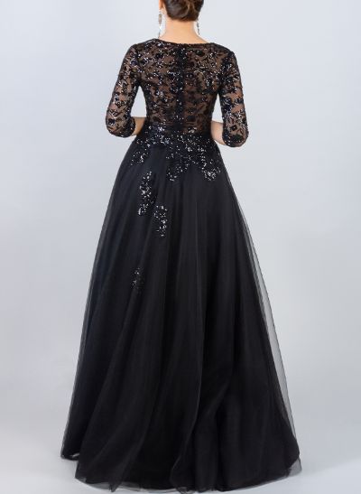 Exquisite A-Line Floral Embroidered Tulle Evening Dresses With High Split