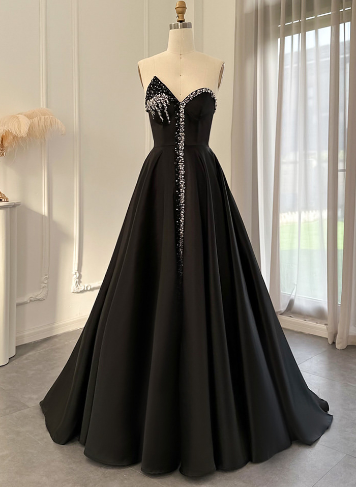 Elegant A-Line Satin Evening Dresses With Rhinestone