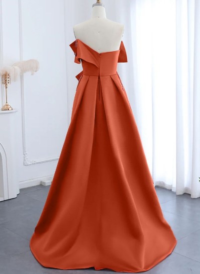 Unique A-Line Off-The-Shoulder Satin Evening Dresses With Bow(s)/Beading