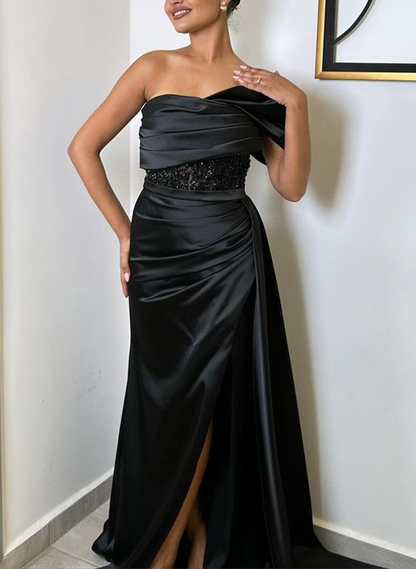 Classy Wrap One-Shoulder Evening Dresses With Sweeping Side Drape