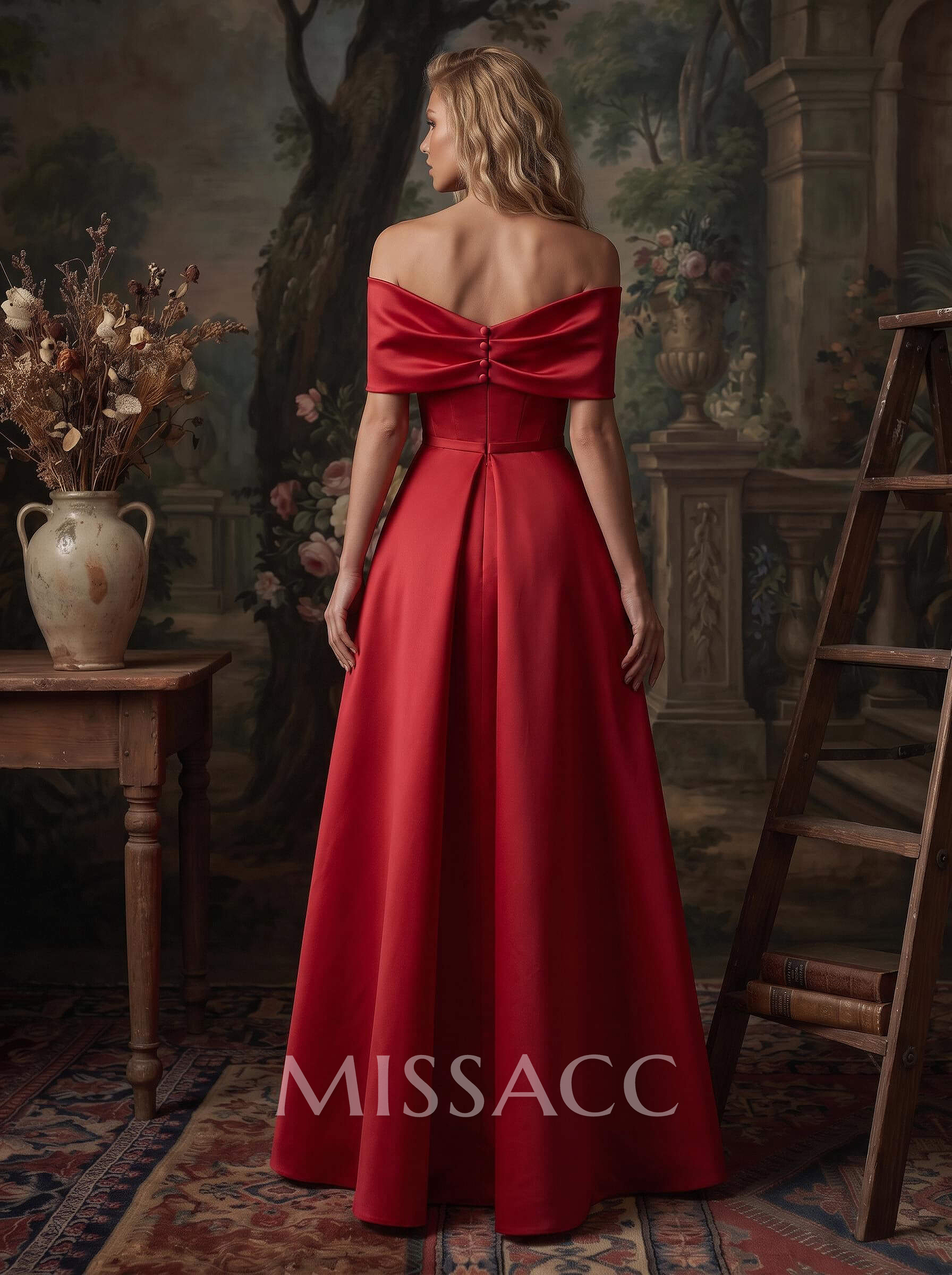 Modest A-Line Bow Accented Off-The-Shoulder Satin Evening Dresses