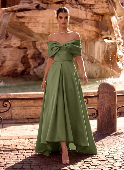 Elegant A-Line Off-The-Shoulder Satin Formal Dresses With Bow Detail