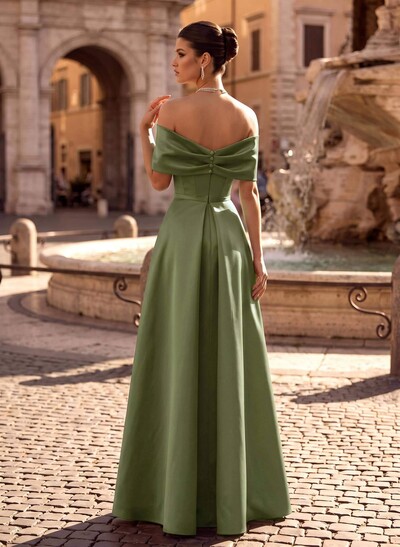 Elegant A-Line Off-The-Shoulder Satin Formal Dresses With Bow Detail