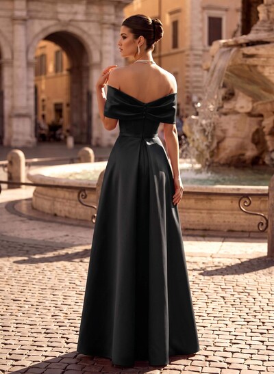 Elegant A-Line Off-The-Shoulder Satin Formal Dresses With Bow Detail