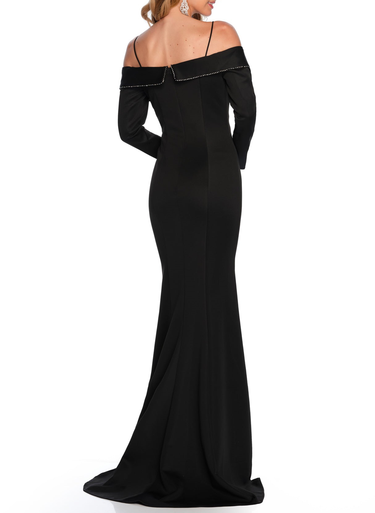 Elegant Sequins Cold Shoulder Long Sleeves Acetate Satin Evening Dresses