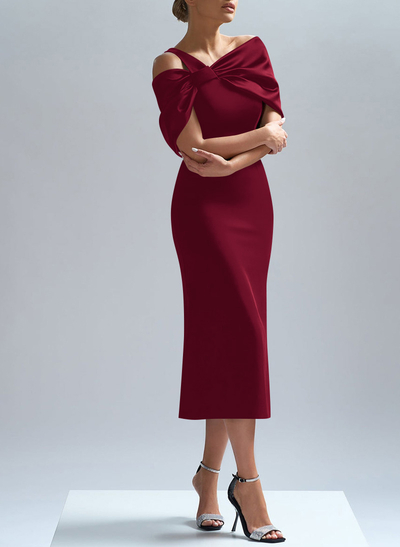 Flattering Asymmetrical Tea-Length Matte Satin Evening Dresses With Bow(s)
