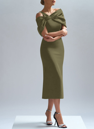 Flattering Asymmetrical Tea-Length Matte Satin Evening Dresses With Bow(s)