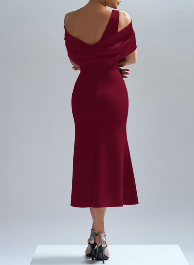 Flattering Asymmetrical Tea-Length Matte Satin Evening Dresses With Bow(s)