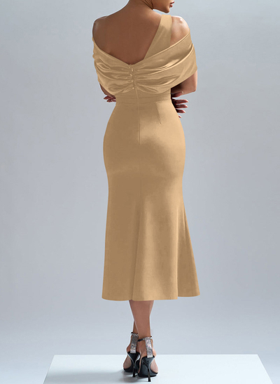 Flattering Asymmetrical Tea-Length Matte Satin Evening Dresses With Bow(s)