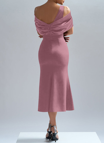 Flattering Asymmetrical Tea-Length Matte Satin Evening Dresses With Bow(s)