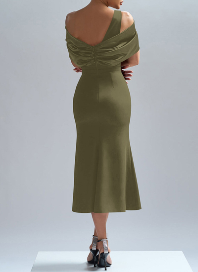 Flattering Asymmetrical Tea-Length Matte Satin Evening Dresses With Bow(s)