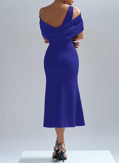 Flattering Asymmetrical Tea-Length Matte Satin Evening Dresses With Bow(s)