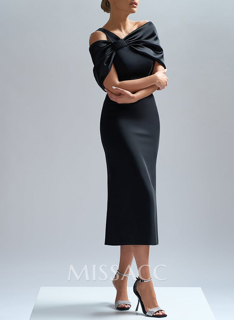 Flattering Asymmetrical Tea-Length Matte Satin Evening Dresses With Bow(s) Flattering Asymmetrical Tea-Length Matte Satin Evening Dresses With Bow(s)