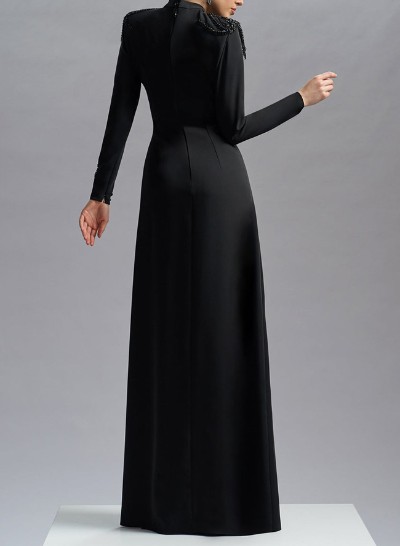 Sheath/Column Scoop Neck Long Sleeves Floor-Length Acetate Satin(Non-Stretch) Evening Dresses With Sequins