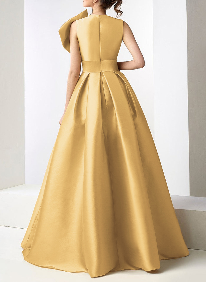 A-Line Asymmetrical Sleeveless Floor-Length Satin(Non-Stretch) Evening Dresses With High Split