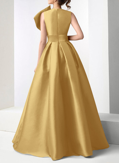 A-Line Asymmetrical Sleeveless Floor-Length Satin(Non-Stretch) Evening Dresses With High Split