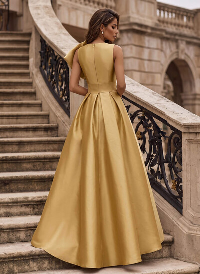 A-Line Asymmetrical Sleeveless Floor-Length Satin(Non-Stretch) Evening Dresses With High Split