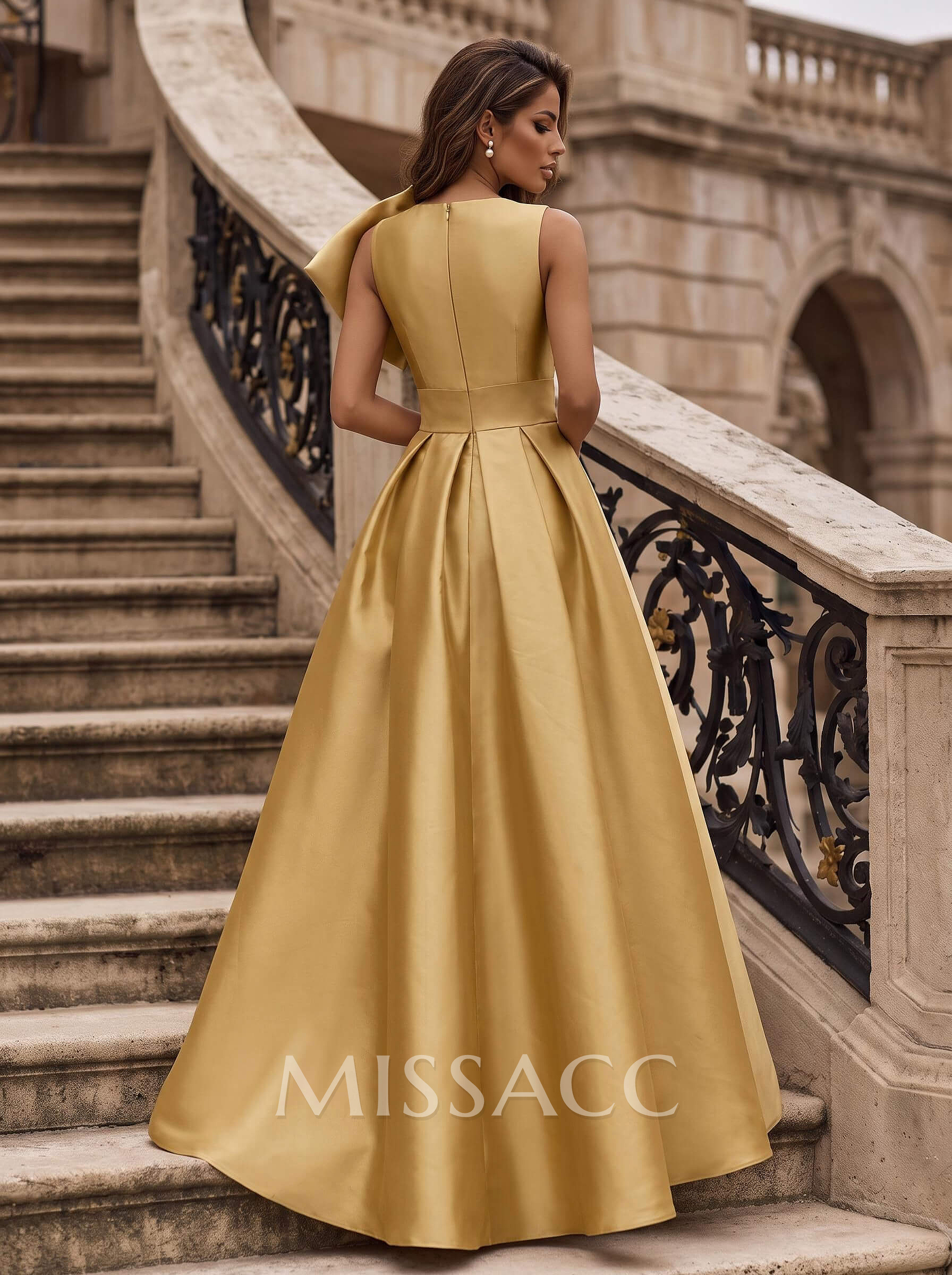 A-Line Asymmetrical Sleeveless Floor-Length Satin(Non-Stretch) Evening Dresses With High Split A-Line Asymmetrical Sleeveless Floor-Length Satin(Non-Stretch) Evening Dresses With High Split