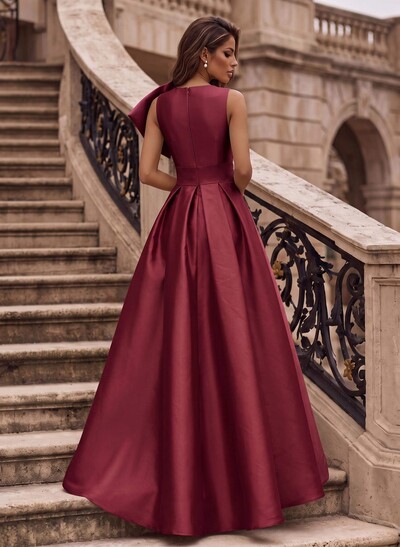 A-Line Asymmetrical Sleeveless Floor-Length Satin(Non-Stretch) Evening Dresses With High Split