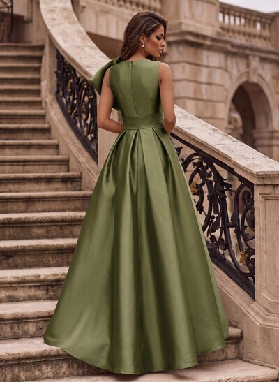 A-Line Asymmetrical Sleeveless Floor-Length Satin(Non-Stretch) Evening Dresses With High Split