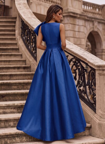 A-Line Asymmetrical Sleeveless Floor-Length Satin(Non-Stretch) Evening Dresses With High Split