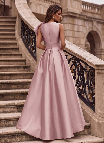 A-Line Asymmetrical Sleeveless Floor-Length Satin(Non-Stretch) Evening Dresses With High Split