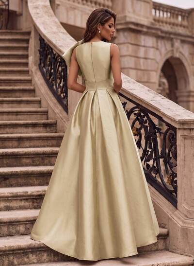 A-Line Asymmetrical Sleeveless Floor-Length Satin(Non-Stretch) Evening Dresses With High Split