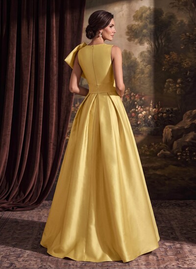 A-Line Asymmetrical Sleeveless Floor-Length Satin(Non-Stretch) Evening Dresses With High Split