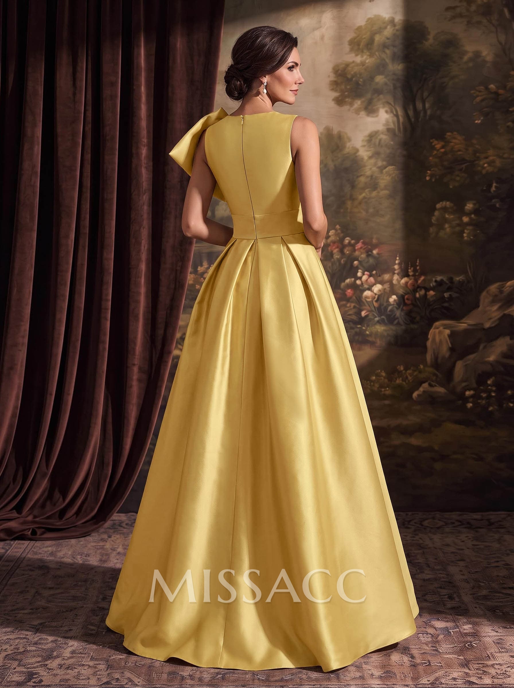 A-Line Asymmetrical Sleeveless Floor-Length Satin(Non-Stretch) Evening Dresses With High Split