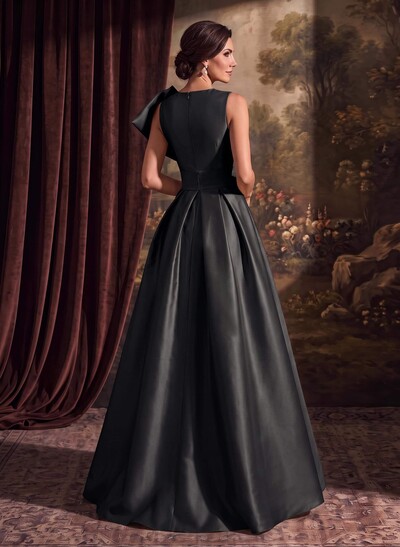 A-Line Asymmetrical Sleeveless Floor-Length Satin(Non-Stretch) Evening Dresses With High Split