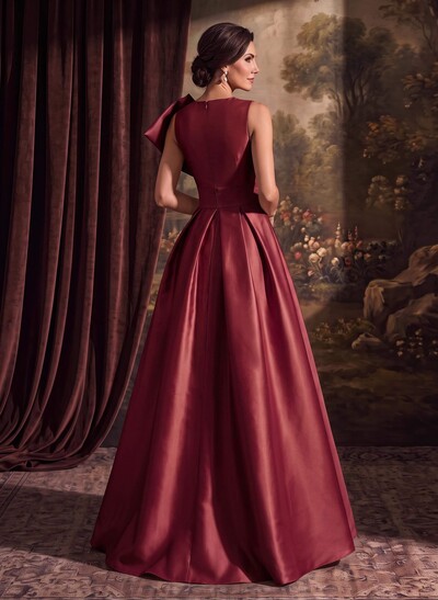 A-Line Asymmetrical Sleeveless Floor-Length Satin(Non-Stretch) Evening Dresses With High Split