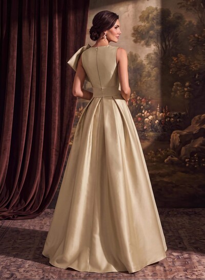 A-Line Asymmetrical Sleeveless Floor-Length Satin(Non-Stretch) Evening Dresses With High Split
