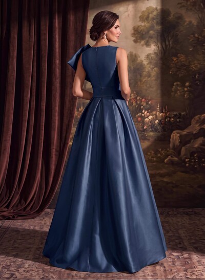 A-Line Asymmetrical Sleeveless Floor-Length Satin(Non-Stretch) Evening Dresses With High Split