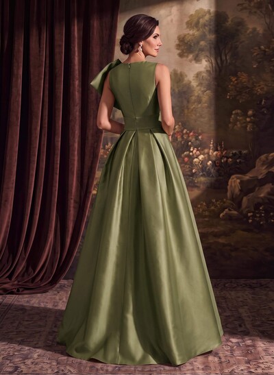 A-Line Asymmetrical Sleeveless Floor-Length Satin(Non-Stretch) Evening Dresses With High Split