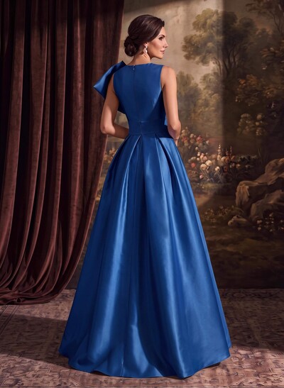 A-Line Asymmetrical Sleeveless Floor-Length Satin(Non-Stretch) Evening Dresses With High Split