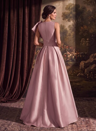 A-Line Asymmetrical Sleeveless Floor-Length Satin(Non-Stretch) Evening Dresses With High Split