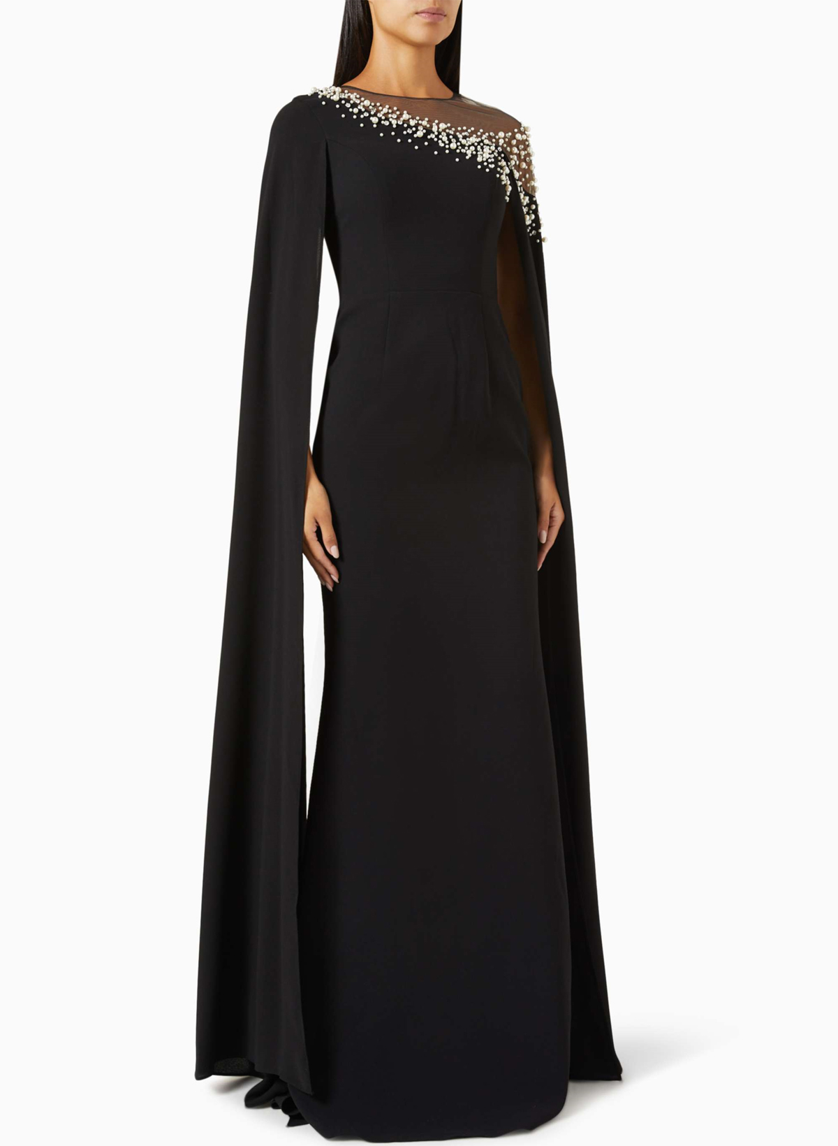 Elegant Scoop Neck Cape-Sleeve Beading Chiffon Evening Dresses