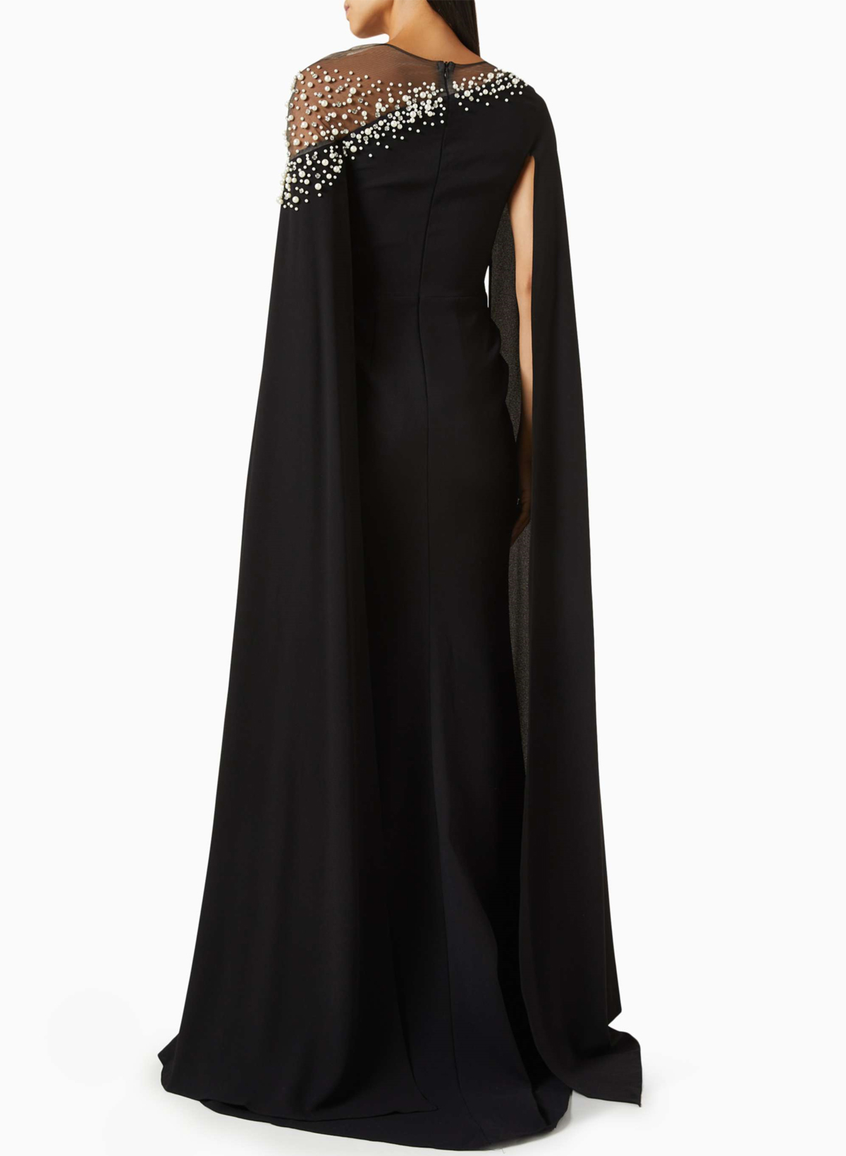 Elegant Scoop Neck Cape-Sleeve Beading Chiffon Evening Dresses