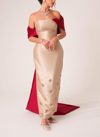 Unique Off-The-Shoulder Satin Evening Dresses With Rhinestone