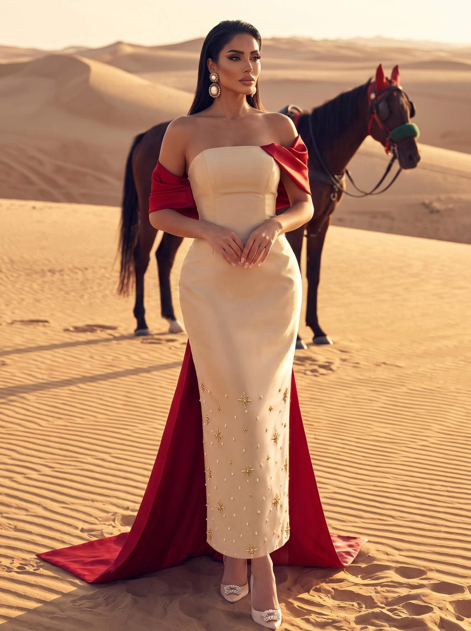 Unique Off-The-Shoulder Satin Evening Dresses With Rhinestone
