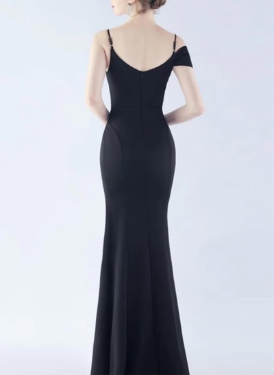 Flattering Trumpet Spaghetti Straps Outcut Elastic Satin Evening Dresses Wuth High Split