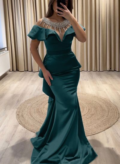 Elegant Trumpet Off-The-Shoulder Sleeveless Evening Dresses With Cascading Ruffles