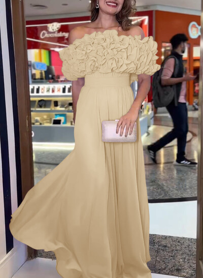 Dreamy Flower(s) Off-The-Shoulder A-Line Chiffon Evening Dresses