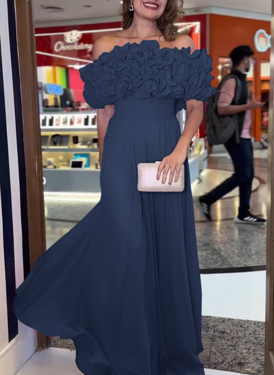 Dreamy Flower(s) Off-The-Shoulder A-Line Chiffon Evening Dresses