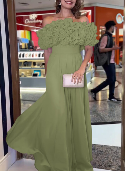 Dreamy Flower(s) Off-The-Shoulder A-Line Chiffon Evening Dresses