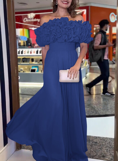 Dreamy Flower(s) Off-The-Shoulder A-Line Chiffon Evening Dresses