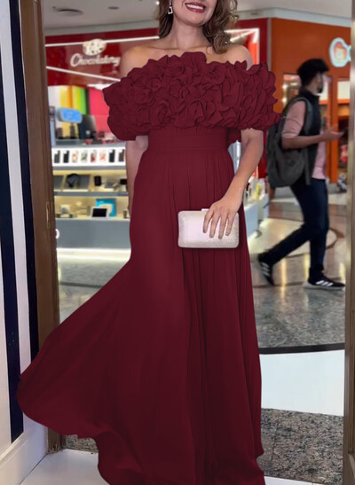 Dreamy Flower(s) Off-The-Shoulder A-Line Chiffon Evening Dresses