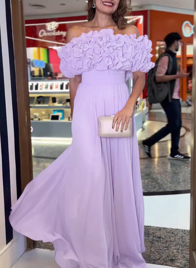 Dreamy Flower(s) Off-The-Shoulder A-Line Chiffon Evening Dresses