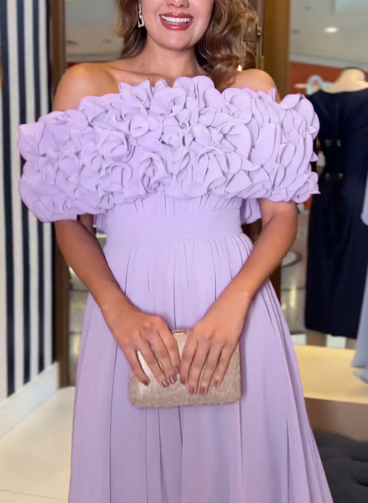 Dreamy Flower(s) Off-The-Shoulder A-Line Chiffon Evening Dresses