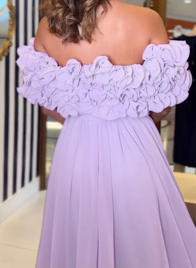 Dreamy Flower(s) Off-The-Shoulder A-Line Chiffon Evening Dresses